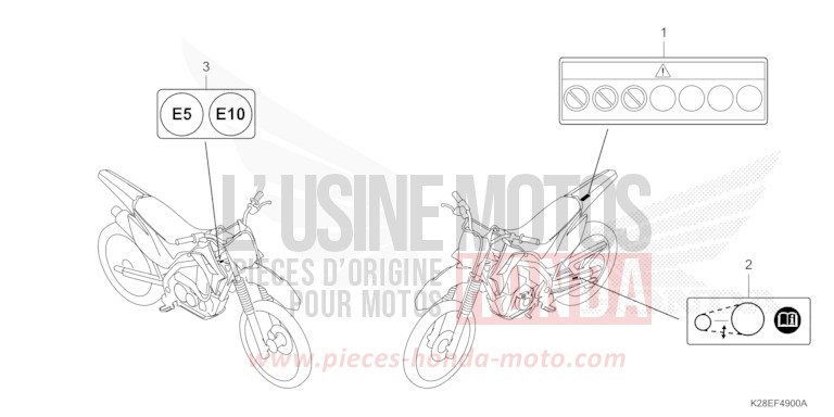 ETIQUETTE DE PRECAUTIONS de CRF125F "Petites Roues" EXTREME RED (R292) de 2022